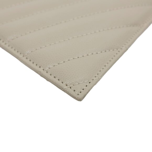 Yves Saint Laurent Monogram Bill Grain De Poudre Chevron Leather Zip Pouch Beige - Picture 7 of 12
